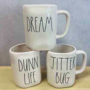 Rae Dunn Artisan Collection by Magenta, 3 Mugs, DUNN LIFE/Dream & Jitter Bug